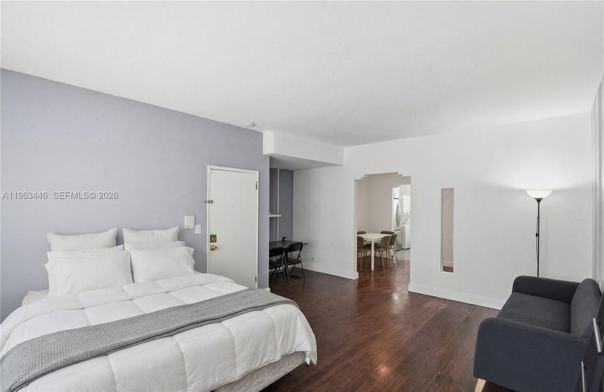 Live in the heart of Miami Beach at Park Corner Condominium! This second-floor studio offers a comfortable, open layout with hardwood floors, a separate dining area, and a modern kitchen with stainless steel appliances, including a Washer and Dryer. A walk-in closet adds extra storage.

Community courtyard with seating and a grill. The unit can be rented up to twice per year with a six-month minimum, making it ideal for investors or part-time residents.

Just steps from Flamingo Park, Whole Foods, restaurants, shops, cafés, and world-famous South Beach, this studio combines location, comfort, and flexibility.

As per HOA, the building has reserves!