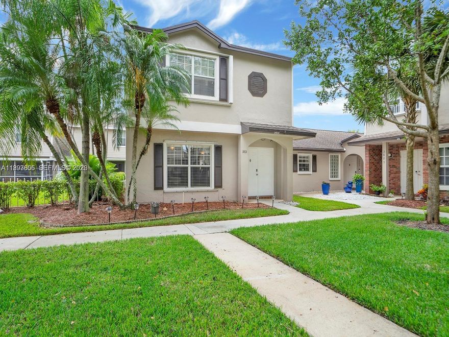 Beautifully remodeled 3-bedroom, 2.5-bathroom townhouse in a prime location! This home features laminate wood flooring throughout, freshly painted interiors, and an updated kitchen with quartz countertops, stainless steel appliances, and a smart refrigerator. The second floor offers vaulted ceilings and a convenient full-size, front-loading washer and dryer. Enjoy added peace of mind with impact windows and doors. Step outside to a fenced backyard—perfect for BBQs and outdoor gatherings—plus a convenient storage room. The HOA covers the building exterior and includes a brand-new roof recently placed 2026. Community features a pool and a welcoming atmosphere, with no rental restrictions—making it ideal for both homeowners and investors. Additional upgrades include updated bathrooms, new plumbing, and modern horizontal zebra blinds. Centrally located near I-75, 595, and the Sawgrass Expressway for easy commuting.