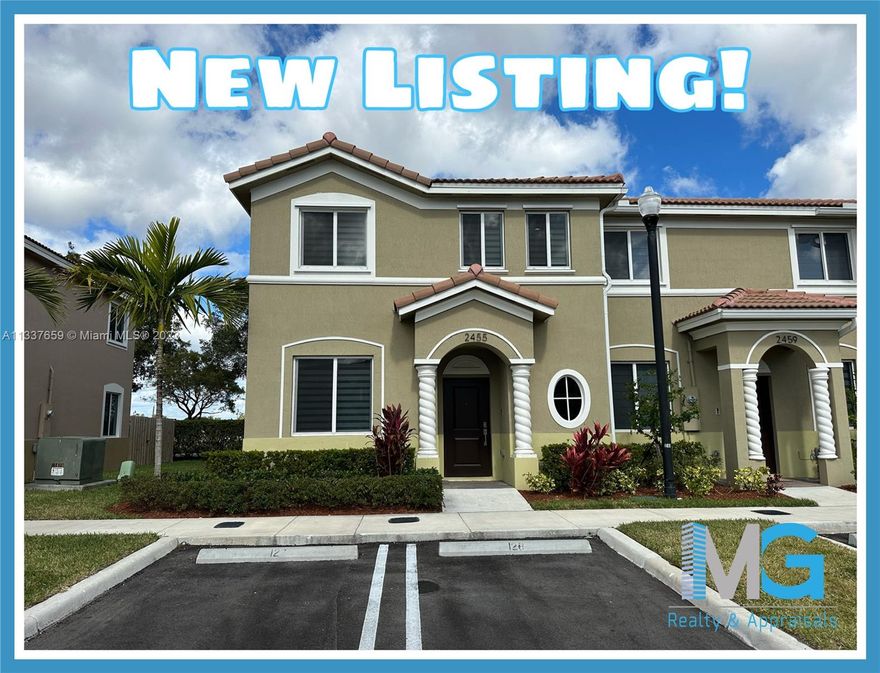 Beautiful new construction townhome near Turnpike, restaurants and more. This property is the corner unit with two parking spaces by the front door, featuring 4 bedrooms/3 bathrooms with a large covered patio. One bedroom and full bath on the first floor. Ring security system included, new zebra shades on all windows. The community pool is right in front of the house. This home is located in a gated community, with two community pools, clubhouse, playground, dog park, and fitness area. With a full asking offer, seller will contribute 3% of the purchase price towards buyers closing costs. We accept section 8 housing vouchers.
