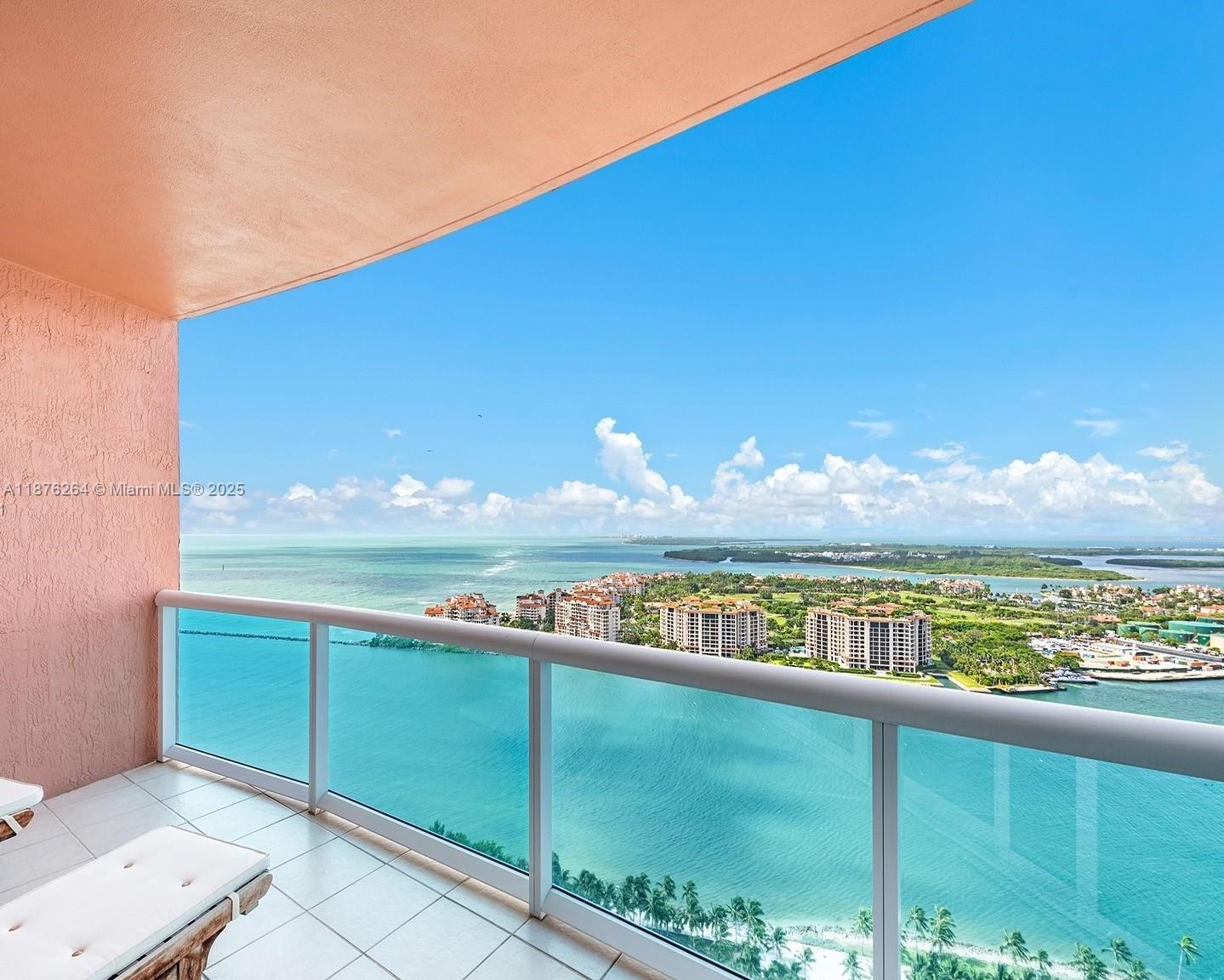 Spectacular 35th-floor Fully Furnished Residence at Portofino Towers in the most coveted South-of-Fifth. This stunning 2BR/3BA property offers floor-to-ceiling windows, 2 expansive terraces, and breathtaking views of the ocean, Fisher Island, Key Biscayne, and Miami skyline. It boasts elegant marble & wood floors, oversized master suite and bathroom with spa-like jacuzzi, multiple large walk-in closets, formal dining, breakfast nook, grand foyer, and curated artworks. Semi-private elevator. Bi-monthly housekeeping included. Revel in unforgettable sunrises, sunsets, and stunning cruise ships passing. Take advantage of 5-star amenities: resort pools, cabanas, world-class fitness & spa, tennis, concierge, valet, and 24/7 security. Steps from pristine beach, marina & gourmet dining.
