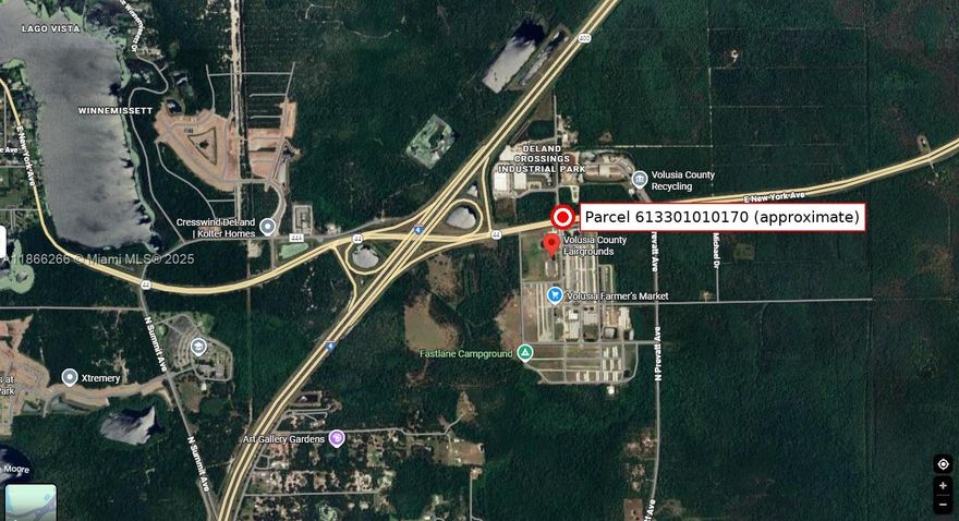 Great opportunity to own land in growing Volusia County! Parcel 613301010170 is conveniently located near SR-44, I-4, and the Volusia County Fairgrounds, with easy access to Daytona Beach, Orlando, and area amenities. Zoned A-3 (Transitional Agriculture), this lot offers flexible potential for future use. The surrounding area is experiencing rapid growth, with approved mixed-use projects along SR-44 bringing new townhomes, retail, and grocery options, as well as the planned Woodruff Ridge community featuring 121 single-family homes and a commercial center near the DeLand SunRail station.FDOT is also investing in SR-44 corridor improvements and I-4 upgrades, enhancing long-term infrastructure. Buyers to verify survey, access, utilities, and zoning with the county.