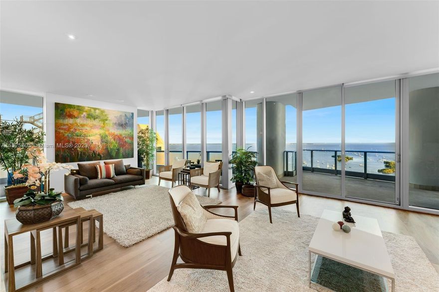 Unparalleled views of Biscayne Bay in the highly-sought after Grovenor House in Coconut Grove. The 3-BD, 3.5-BA corner unit offers a luxurious and spacious 4,370 SF layout with an elevator leading directly into a private foyer. The upscale residence features a gourmet, eat-in kitchen with dual luxury appliances throughout, Sub-Zero refrigerators and freezer, Miele dishwashers, wall ovens, cooktop, coffee machine and a separate pantry. The main living areas and the formal dining room are flooded with natural light with floor-to-ceiling doors that open up to an oversized wraparound terrace. The unit offers ample balcony space for outdoor entertaining, light breezes, and breathtaking views of the Bay. Full service building in close proximity to Cocowalk and the best schools in Miami.