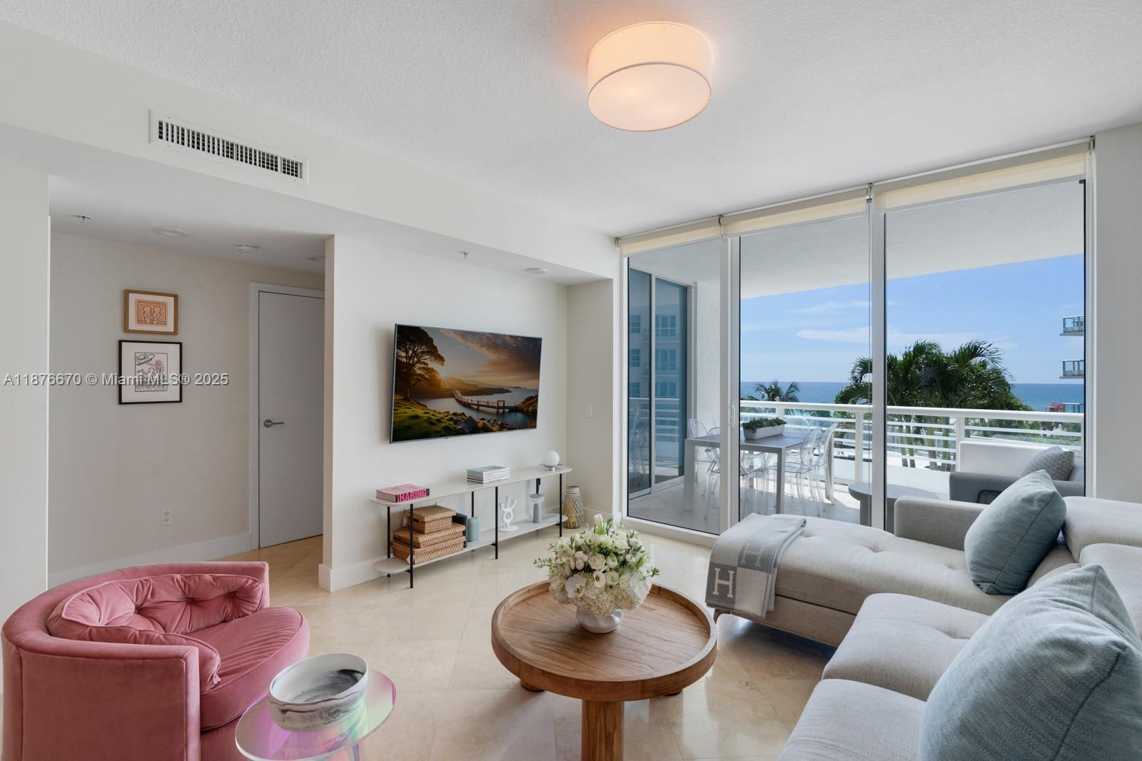 Experience refined oceanfront living at Mosaic Miami Beach. Ideally situated in the prestigious Faena District, Mosaic offers a convenient, walkable lifestyle. This two bedroom, two bathroom residence opens from a private elevator entry. The spacious, flow-through layout is filled with natural light. The sweeping views of both the Atlantic Ocean and the Miami’s skyline make this apartment a dream. A beautiful open kitchen features appliances from Sub-Zero and Miele. Enjoy private beach service, a state-of-the-art fitness center, screening room, and 24-hour concierge.