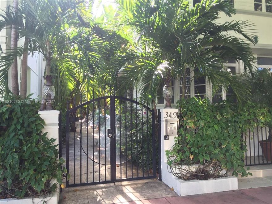 South of Fifth! Gated Garden Enclave, Charming Deco Courtyard Building, Second Fl Unit with Washer/Dryer, Frosted Glass Doors, Walk-in Closet, Wood Floors, Fully upgraded kitchen with Stainless appliances, Upgraded bath. Unit also for Sale $359,000. Great "SoFl" Location walk to Ocean, Shops, Restaurants, Pier and Park.
