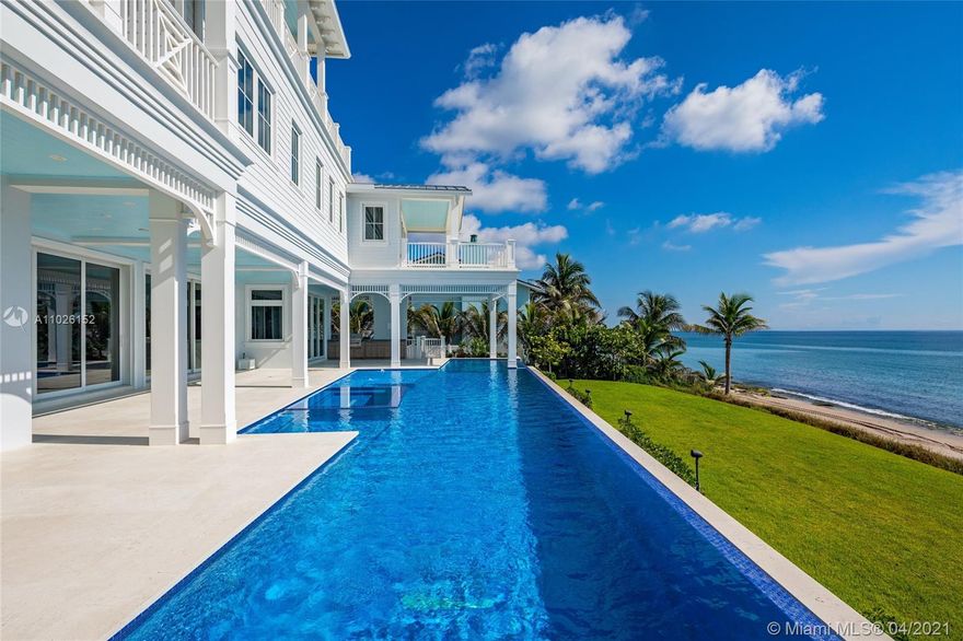 Welcome to this newly completed Bermuda-style Direct Oceanfront Estate in Highland Beach providing some of the absolute best panoramic ocean views the South Florida Oceanfront market has to offer. From start to finish this Oceanfront masterpiece has it all. Quality built in 2018 features include oak floors, movie room, spacious master wing, 300-gallon aquarium and five car garage. Enjoy endless ocean vistas from the covered loggia, patio, balconies, roof-top terrace, 75 foot infinity edge saltwater pool and private dune with beach access. The gated Estate includes 100 feet of direct Oceanfrontage, 7 bedrooms, 7 ½ baths and 13,184 total square feet. Located between Delray Beach and Boca Raton, this exceptional Oceanfront property offers the very best in luxury living.