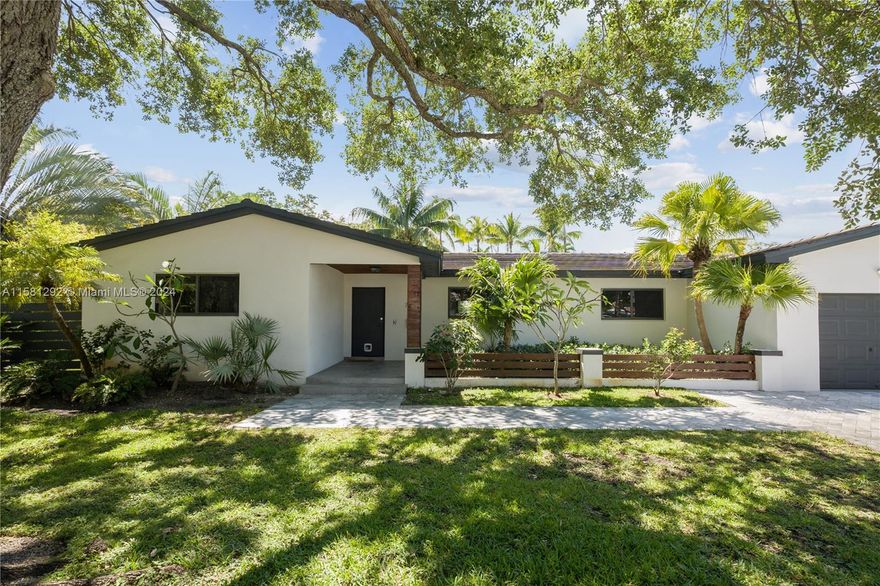 Impeccably remodel 4 bedroom/4 bathroom gem on a generous 12,500 sq ft corner lot in coveted High Pines. Enjoy prime location just blocks from Sunset Elementary, stroll to South Miami, and swift access to Coconut Grove, Coral Gables, and Miami's finest schools. Revel in the airy ambiance of the open-plan kitchen, featuring a vast central island, seamlessly flowing into the dining and living areas. Retreat outdoors to the sprawling covered patio with impact doors and windows, embracing luxurious living at its finest