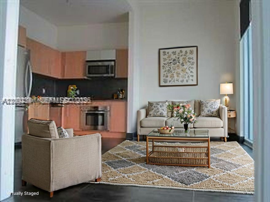 Breathtaking city skyline and partial bay views from this highly coveted penthouse in the sought-after “03” line. This 1-bedroom, 1-bath residence features impressive 11.4 ft volume ceilings, North exposure, and sleek tile flooring throughout. Italian cabinetry, granite countertops, and stainless steel appliances. Cable and Internet included. One assigned parking space. Ideally located in the heart of downtown, just steps from Whole Foods, Bayfront Park, Metromover, Novikov, Joe & The Juice (in the building), and Silverspot Cinema. Full-service building with 24-hour attended lobby. Unit is currently rented to excellent tenants through 03/14/2027—ideal for investors seeking immediate income. Elevated urban living at its finest. Pool is presently closed for repairs, opening soon.