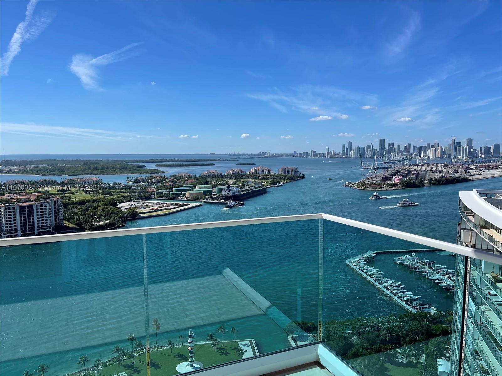 Incredible 3 bed/3.5 bath + DEN residence w/over 2,550 SF of living area + 2 balconies at the Iconic Portofino Towers S of 5th Street. Breathtaking 280 Degree views of the Miami Skyline, Fischer Island, S Pointe and all Miami Beach along the Ocean and Bay. 2 large private terraces with Sunrise and Sunset Views. Marble floors thru out.
Steps to the beach, restaurants and all night life S of 5th Street. A truly incredible and rare offering first time on the market. The Portofino Towers offers a new lobby with 40' ceilings, modernized elevator cabs, Portofino Tower is a luxury community with a world class fitness center/spa on the 29th floor, 2 pools with towel service, lounges & cabanas, 2 tennis courts, dog park, BBQ/lounging areas, valet, concierge services, serenity garden.