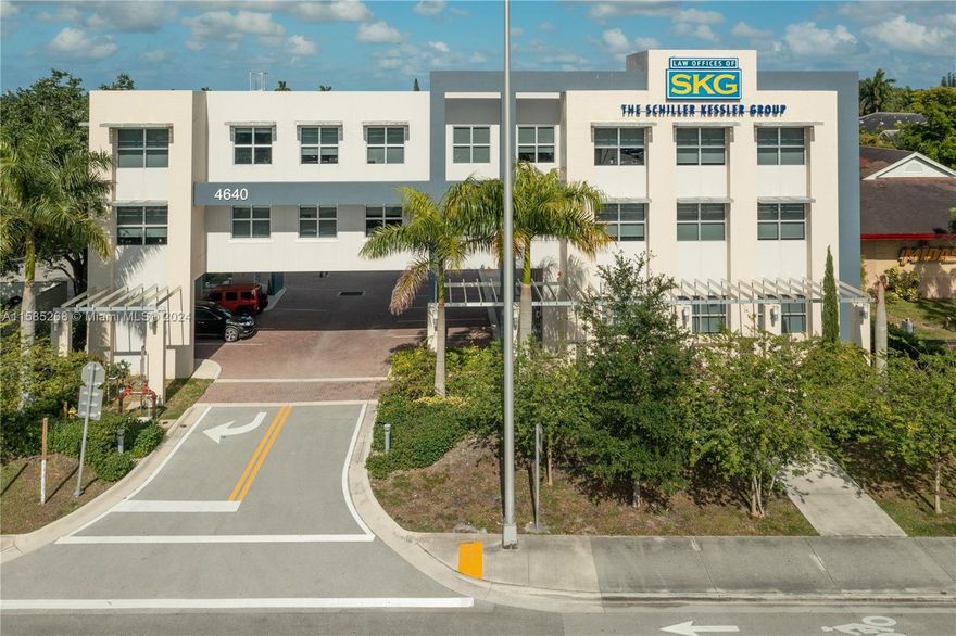 Strategically located near FLL Airport, Turnpike, I-95 and I-595, this Beautiful 2017 Construction Executive Office Building is for Sale, including a beautiful welcome reception at the ground level, 27 individual offices spread across 3 floors, 2 conference rooms, 2 kitchens, 5 bathrooms, 44 parking spaces, and 2 E/V chargers. (See attached floor plans.) Sale includes its original tenant w/ 2 years remaining on their single-tenant modified gross lease (until April 2026). Tenant pays electric & insurance.  

PLEASE NOTE: Seller has approved plans to construct an additional similar structure perpendicular to the existing building along the southern border of the lot, running east-west. Call for more information.