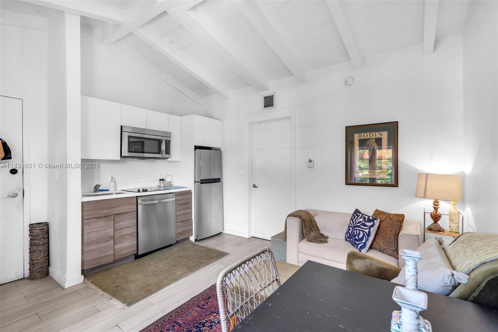 Vacant and easy to show on lockbox. Charming furnished 1-bedroom condo located in the heart of South Beach. This 440 sq ft unit sits on the second floor of a fully renovated Art Deco building in a quiet, private corner with a lovely garden view. It features modern Whirlpool stainless steel appliances, refrigerator, stove, microwave, dishwasher, as well as an in-unit washer and dryer. Enjoy the convenience of walking to Lincoln Road Mall, Flamingo Park, and the beach. The building has been beautifully restored, and resident street parking is available through the City of Miami Beach decal program. An excellent opportunity for those seeking a prime location with timeless charm and comfort.