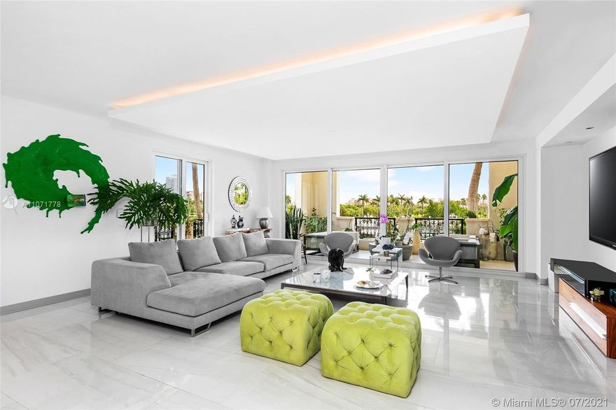 Exquisitely renovated Harbor View Condo on Exclusive Fisher Island! This unit features 3 bedrooms, 3.5 Bath with 2,800 soft and 800 sqft of terraces. The spacious flow through unit provides a beautiful modern feel with a stunning Italkraft kitchen, breakfast nook, drop down ceilings and accent lights throughout. The Master suite features a large and serene Master bath with a double walk-in  rain shower, Poliform closet and beautiful sunrise views! This unit comes with 2 parking spaces, 2 storages, 1 golf cart and 1 golf cart space.
