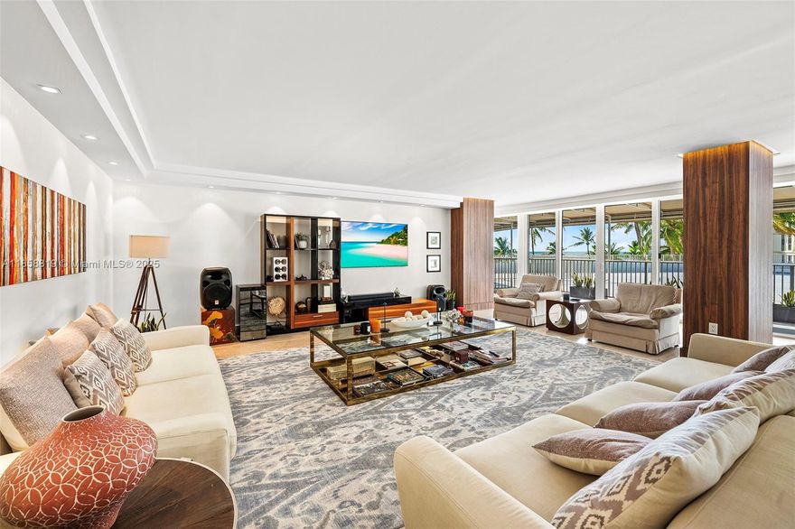 Rarely on the market! Located at the prestigious Mar Azul Condominium, an oceanfront boutique residence with only 126 units & direct beach access. This spacious 3-bedroom, 3-bath home spans 2,523 sq.ft. The elegant open layout blends a fully renovated kitchen with expansive living and dining spaces, perfect for entertaining. Each bedroom is a generous suite with modern baths, complemented by abundant storage. A wraparound balcony embraces the reception and primary suite, unveiling uninterrupted ocean vistas. Semi private elevator lobby shared with just one neighbor.
The generous scale and unique layout of this residence are rarely found in Key Biscayne, making it an extraordinary opportunity.