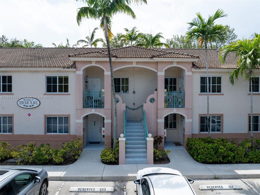 This beautifully updated 2 bedroom 2 bath condo offers a spacious living room and dining. Located on the second floor, it features vaulted ceilings making it an open concept. This unit is designed with porcelain tile throughout, completely remodeled bathrooms, and impact windows. The kitchen is equipped with a new dishwasher, microwave, refrigerator, and a newer washer and dryer. The community offers a pool and play area for kids. This one will not last!!!