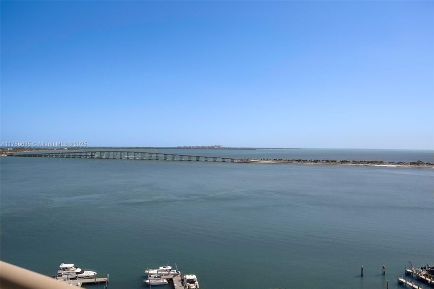 Enjoy beautiful Biscayne Bay views from this warm and welcoming 2 Bed / 2 Bath, with split floor plan. Living room and second bedroom open onto bright, spacious balcony. Primary bedroom features double en-suite bathrooms and additional, private balcony. Take advantage of all that elegant Villa Regina has to offer, including complimentary valet for guests, large bay-view pool, outdoor hot tub, barbeque, private marina, state-of-the-art gym with steam and dry heat spas, multiple party rooms, and children's playroom. One assigned, covered parking space. Completed 40-year recertification No special assessments. Situated in the tree-lined residential section of Brickell, within walking distance to shops and restaurants of Mary Brickell Village and Brickell City Center.