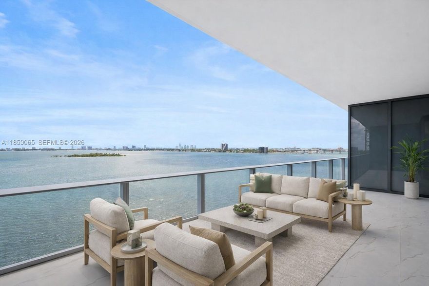 Experience luxury living at Aria Reserve in this 3-bedroom, 3.5-bath residence with a spacious den/office. Featuring a flow-through layout with private elevator and foyer, this home offers stunning views over Biscayne Bay. Floor-to-ceiling windows & a deep, wraparound terrace seamlessly blend indoor and outdoor living. The open kitchen boasts premium finishes, while each bedroom features an en-suite bath for privacy and comfort. The versatile den is perfect for a home office or guest space. Unmatched resort-style amenities, include a wellness and spa center, sports courts, fitness facilities, pools, children’s play areas, private theater, marina and a sky lobby with business lounges. Located in the heart of Edgewater, minutes from Wynwood, Design District, Brickell, and Miami Beach.All closets are custom-built, with electric shades and blackout blinds installed throughout.