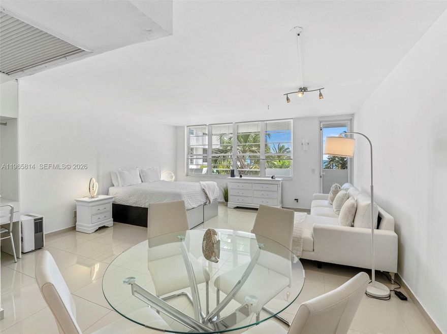 Stunning direct ocean and garden views from this beautifully positioned studio at the iconic Decoplage. This residence features a spacious open balcony—a highly sought-after and limited privilege within the building—perfect for enjoying the ocean breeze and spectacular sunrises.
Residents enjoy resort-style amenities including an oceanfront pool, fitness center, community room, on-site laundry facilities, and direct beach access.... Prime location at the corner of Lincoln Road and Collins Avenue, offering immediate access to world-class shopping, dining, and entertainment. Directly across from The Ritz-Carlton South Beach and moments from Flamingo Park, The Fillmore Miami Beach, and South Beach's most renowned attractions.....An exceptional opportunity to own in one of Miami Beach's most desirable oceanfront communities.