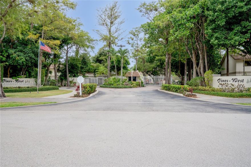 Welcome to much sought after gated community of Pines West! This beautiful corner townhome features ceramic tile floor downstairs & laminate floors upstairs. Updated open kitchen feature granite counters & stainless-steel appliances, an updated 1/2 bath & open private courtyard. Upstairs features updated bathrooms, full size hi efficiency washer & dryer. AC & roof are 7 years old, Hot water Heater 2 years old,  HOA includes heated pool, fitness center, cable, internet. Water is not included -aprox $30-$60 per month. Close to Wilton Manors, fine dining, & minutes to the beach! Furnished.