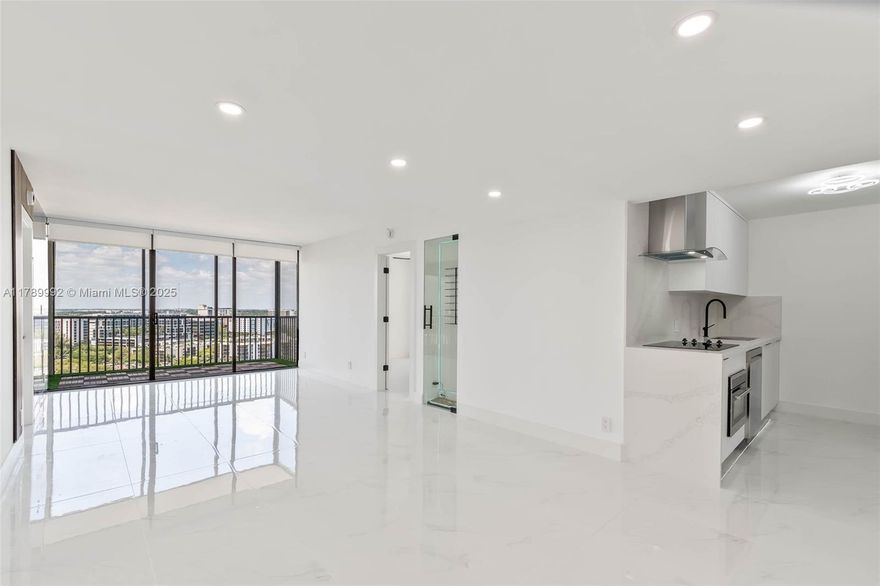 Experience elevated living from the 19th floor of this beautifully renovated corner unit in the heart of Aventura. Enjoy breathtaking sunset views and a dynamic city skyline featuring the iconic Hard Rock Stadium and Hard Rock Hotel. This sophisticated 2-bedroom, 2-bath residence boasts a sleek modern design with matching white quartz countertops and backsplash, stainless steel appliances, a spacious walk-in closet, wine rack, and smart toilets for added convenience. Set within the updated Coronado building—which has passed its 40-year certification and maintains plenty of cash in reserves—residents enjoy premium amenities including a heated pool, jacuzzi, fitness center, sauna, 24-hour security, and included internet and cable. Rentals are permitted after one year of ownership.