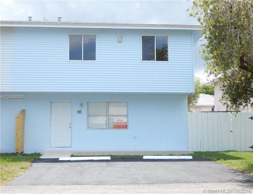 3 Bedrooms 1.5 bathrooms. Completely Renovated Spacious open floor plan. New appliances, Washer/dryer inside the townhouse, large bedrooms and closets, low association fees and taxes, community playground, assigned parking. Located near US1 and easy access to the Florida Keys. No short sale or Foreclosure.