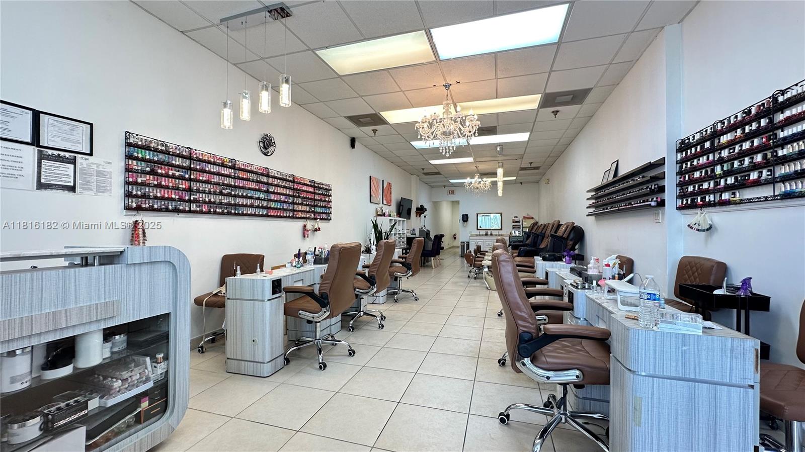 Remarkable opportunity to own a fully equipped nail spa in Pembroke Pines; this turnkey business features 6 Manicure tables, 6 Pedicure chairs, and 5 skilled manicurists and pedicurists, 2 wax rooms. With a loyal clientele and a prime location. This is an excellent investment for anyone looking to enter the beauty industry. The salon has been profitable, established for over 10 years, and has an established customer base, making it a fantastic investment opportunity. The package deal includes the lease transfer, equipment, furniture, and inventory.