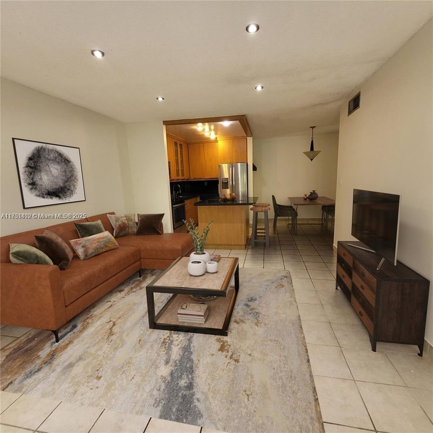 Spacious 2 bedroom w/ 2 full baths in the heart of Miami Shores. Well maintained apartment with tiled flooring, stainless steel appliances, 2 full bathrooms renovated, tankless hot water heater, and hurricane shutters. Property is close to parks, shopping, PUBLIX supermarket, dinning, Downtown, mid-town and Aventura area. Building offers secured property, pool, common use laundry, assigned parking, and low maintenance WITH RESERVES. Pictures with furniture are virtual images.