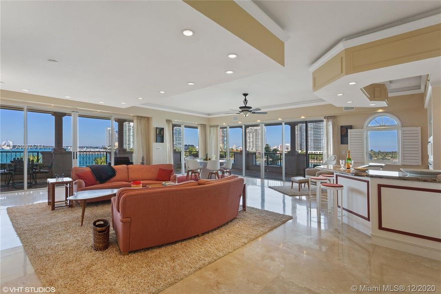 REDUCED! Spectacular Open Corner Villa Del Mare!  With no building immediately adjacent, this Unique corner  offers Rare, Unobstructed, Open Water Views to the North, East, & West - A Sweeping Panorama of Ocean, South Point Park, Miami Beach Marina, Government Cut, & Miami Beach Skyline! Vibrant boat activity includes Majestic Cruise Ships as they Glide By!  Bathed in Natural Sunlight from all directions. This Pristine 3 Bedroom, 3.5 Bath Residence has been skillfully designed & upgraded, including many custom features, built-ins, & wood-work.  Living Room features an Expanded Custom Bar fitted with wine cooler, ice maker, and refrigerator.  Generous Primary Bedroom includes ample sitting area, walk-in closets, private waterfront terrace.  Considered the most Desirable Oceanfront Building.