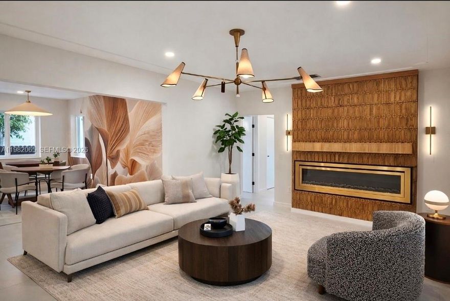 This single family home is in one of the most sought after neighborhoods, Silverbluff which is located north of Coconut Grove and south of Shenandoah.  This is a beautifully renovated mid-century modern home that was tastefully done in an organic modern feel.  The home is a 4 bedroom 3 bathroom home that is perfectly situated with 2 primary suites perfect for in-law, nanny, guest, or teen quarters.  The living room has a custom designed electric fireplace that compliments the kitchen cabinets and kitchen backsplash tile with a gorgeous dining room mural that combines all the textures with the warmth of a home but the appeal of a modern condo.  There is a designated room perfect for a theatre, gaming, family room, or children's play area.  Part of the home can be easily separated to make a designated full in-law or a massive primary quarters.  The home sits on a corner lot which provides two designated fenced in yard spaces.  One space is perfectly designed for outdoor entertaining with wood decking tiles and string lights.  The exterior does have a well system and pump for sprinklers, extra parking in the rear of the home, and exterior lighting.  This home does have a full single car garage that can easily be converted into more storage space, flex zone, or a full gym.  This is a must see home that has been tastefully done to meet any buyer's needs.