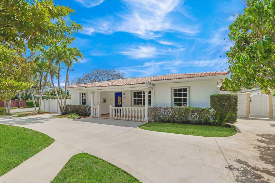 Stunning home featuring beautiful, high-quality flooring throughout, a spacious backyard with a large sparkling salt-water pool perfect for entertaining, and a charming guest house ideal for visitors or extra income. The property boasts many fruit trees, including two varieties of mango, avocado, nispero, mamey, and anon, along with an automatic sprinkler system, private well, and landscape lighting on timers. The guest house offers its own private entrance, central A/C, water heater, laundry facilities, and private yard, while also being accessible from the main house for additional living space. A perfect blend of comfort, style, and versatility!