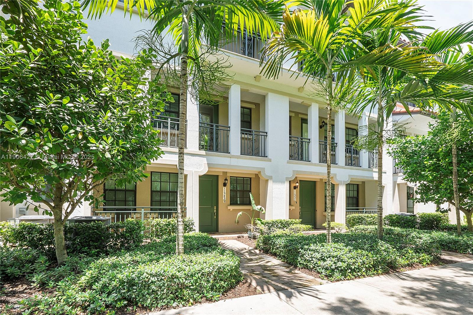 Impressive 3bedroom 3.5 bath townhome w/2car garage, offering ample living space and comfort. Entryway is spacious and welcoming with abundant natural light and an elegant staircase leading to main areas. The rooms are generously sized featuring laminate flooring. The main bedroom provides a serene relaxing retreat with spacious layout and bright open feel. The kitchen is equally impressive featuring abundant cabinets and granite countertops, stainless appliances, creating a cohesive functional cooking space. The property is surrounded by lush, tropical landscaping, including balconies that offer the opportunity to enjoy the outdoor environment. Community is gated with a gym, pool and tot lot. This is a perfect home!!