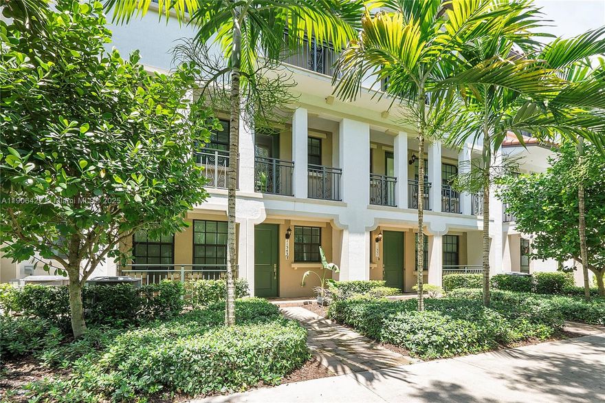 Impressive 3bedroom 3.5 bath townhome w/2car garage, offering ample living space and comfort. Entryway is spacious and welcoming with abundant natural light and an elegant staircase leading to main areas. The rooms are generously sized featuring laminate flooring. The main bedroom provides a serene relaxing retreat with spacious layout and bright open feel. The kitchen is equally impressive featuring abundant cabinets and granite countertops, stainless appliances, creating a cohesive functional cooking space.  The property is surrounded by lush, tropical landscaping, including balconies that offer the opportunity to enjoy the outdoor environment. Community is gated with a gym, pool and tot lot. This is a perfect home!!