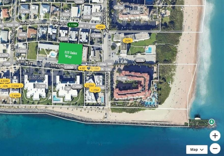 LAND DEVELOPMENT OPPORTUNITY - Huge upside through the New Development up to 10 VILLAS or T-Homes Development 
Options Based on Permitted Lot Coverage
Site total square footage: 21,426 SF.
Dwelling unit density. 10 units. “ Dwelling unit density is “twenty-one (21) units per acre.”
Options 
1. Six Luxurious exclusive 3,200 SF. townhouses, each featuring a private pool, basement parking, and dedicated
storage, plus roof top with summer kitchen.
2. Eight luxury each 2,400 SF. condominiums in an elegant two-story building, featuring secure basement
parking, private gardens or rooftop terraces, and a community pool.
3. Ten luxury each 1,900 +/- SF. condominiums in an elegant two-story building, featuring secure basement
parking, private gardens or rooftop terraces, and a community pool. steps away from the beach and waterways & filling up highest and best use.
Current zoning allows for multifamily use.
Building is class C and B (Zoned for Multifamily) Rare opportunity for a reputable developer, fund, assets managing group to purchase an free and clear asset in Palm Beach Shores, new developments rising all over the Palm Beach shores. (attachments: some photos are renderings)