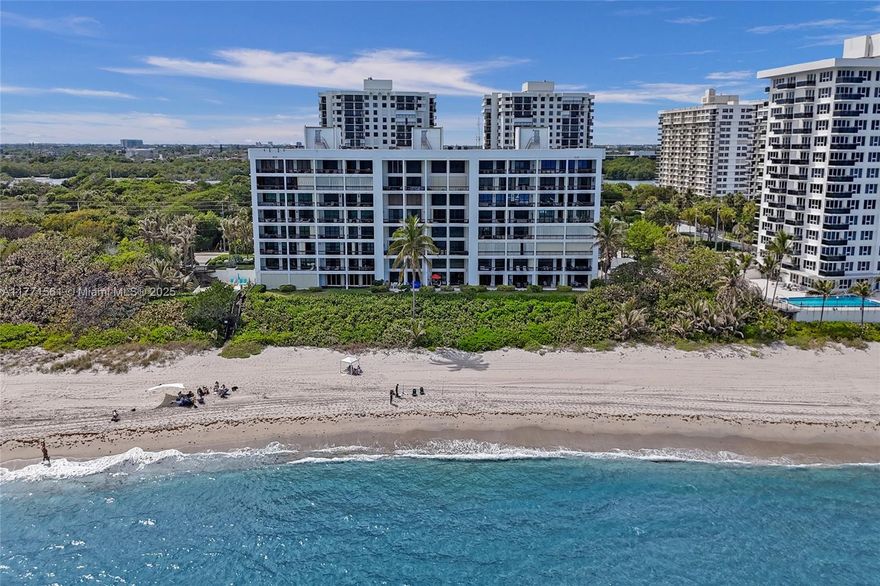 ONE OF A KIND DESIGN: Stunning two-story oceanfront residence at The Brighton, Boca Raton’s exclusive boutique building. This fully furnished 3-bedroom, 3-bathroom home offers UNMATCHED OCEANFRONT VIEWS, direct beach access, and an open, airy design. A spacious 17’ high living/dining area flows seamlessly onto a recessed 10x30 deck, perfect for enjoying skyward views and gentle ocean breezes.  The second-floor sitting room and office/3rd bedroom overlook the waves, while two master suites share a 4’x30’ covered terrace. Elegant wood floors, curved architectural details, FULLY FURNISHED & MOVE IN READY, create an inviting retreat. Enjoy top-tier amenities, including a heated infinity pool, gym, sauna, two assigned parking spaces, and recent renovations. All utilities included!