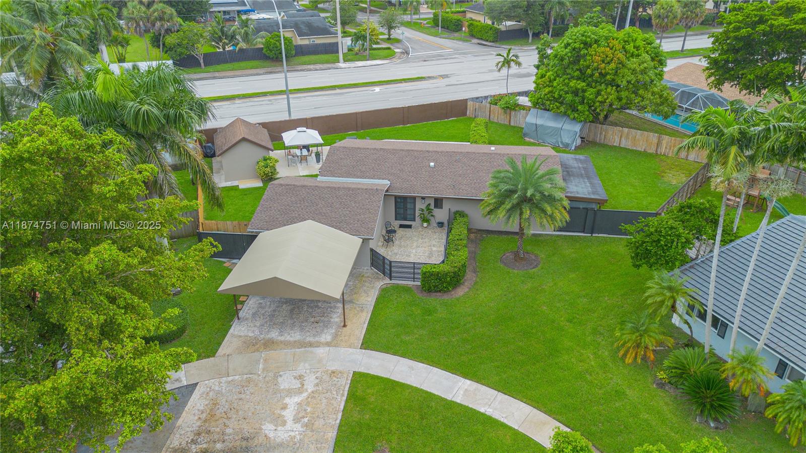 Welcome to this beautifully updated home in the highly sought-after Calusa Club Estates! This residence offers a perfect blend of modern upgrades and comfortable living, starting with its open floor plan and vaulted ceilings. The stunning eat-in kitchen is highlighted with elegant quartz countertops. Recent updates, including a brand-new roof from 2023 and a new A/C unit installed in 2024. All windows and doors are impact-resistant. The modern bathrooms have also been tastefully updated. Situated on an oversized lot, the backyard is a true oasis featuring a refreshing pool and convenient storage sheds, perfect for all your outdoor needs. The covered garage offers additional convenience and security. This home is a rare find, combining style, safety, and functionality in a prime location.