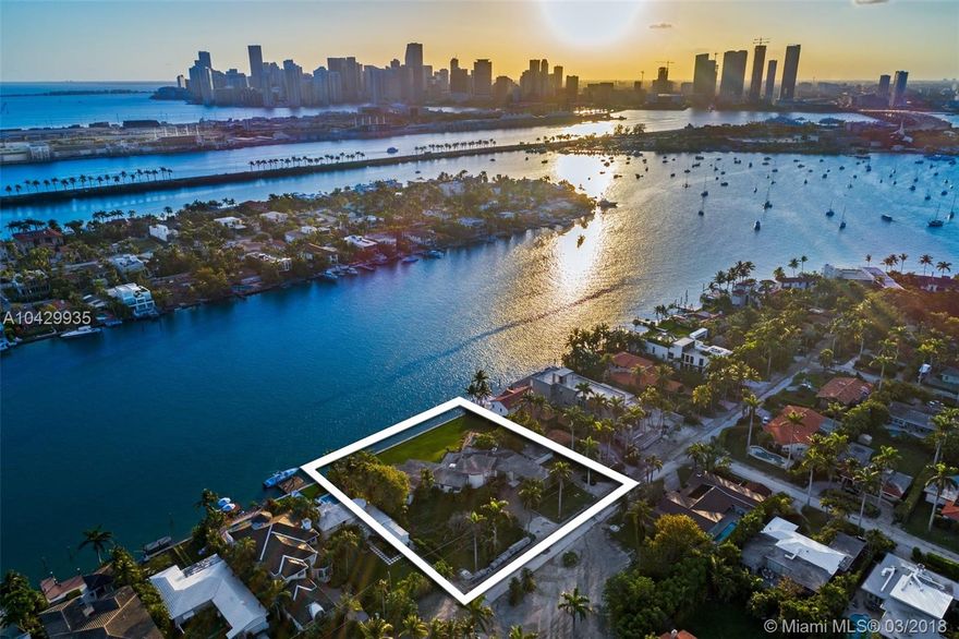 Southwest views of the Downtown Miami skyline and centrally located on the private Hibiscus Island, this is the perfect place to build your dream home! This 31,500 SF triple lot offers 180’ of waterfrontage and the ability to build up to a 15,750 SF home. Additionally, the property is able to be divided into three 60 FT lots or two 90 FT lots affording flexibility from a development perspective. Hibiscus Island is a family oriented gated and exclusive residential neighborhood in Miami Beach. This island is home to its own private park, basketball and tennis courts and offers easy access to the heart of South Beach, museums, high end retail and the finest restaurants that Miami has to offer. Existing home on property to be demolished.