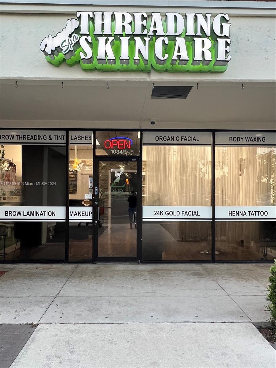 Quaint beauty threading spa in Coral Springs. 1460 sq. feet of space. Do you want to own your own business? This is a fantastic opportunity for someone looking to own and operate their beauty spa! Just add your personal touch. Ready-to-go setup. All the equipment and fixtures included are facial equipment, fixtures, a security system with cameras, a sound system, chairs, 2 massage beds, a washer, dryer, mirrors, a desk, one pedicure chair, and 4 threading chairs. Located in a busy shopping center with lots of traffic.