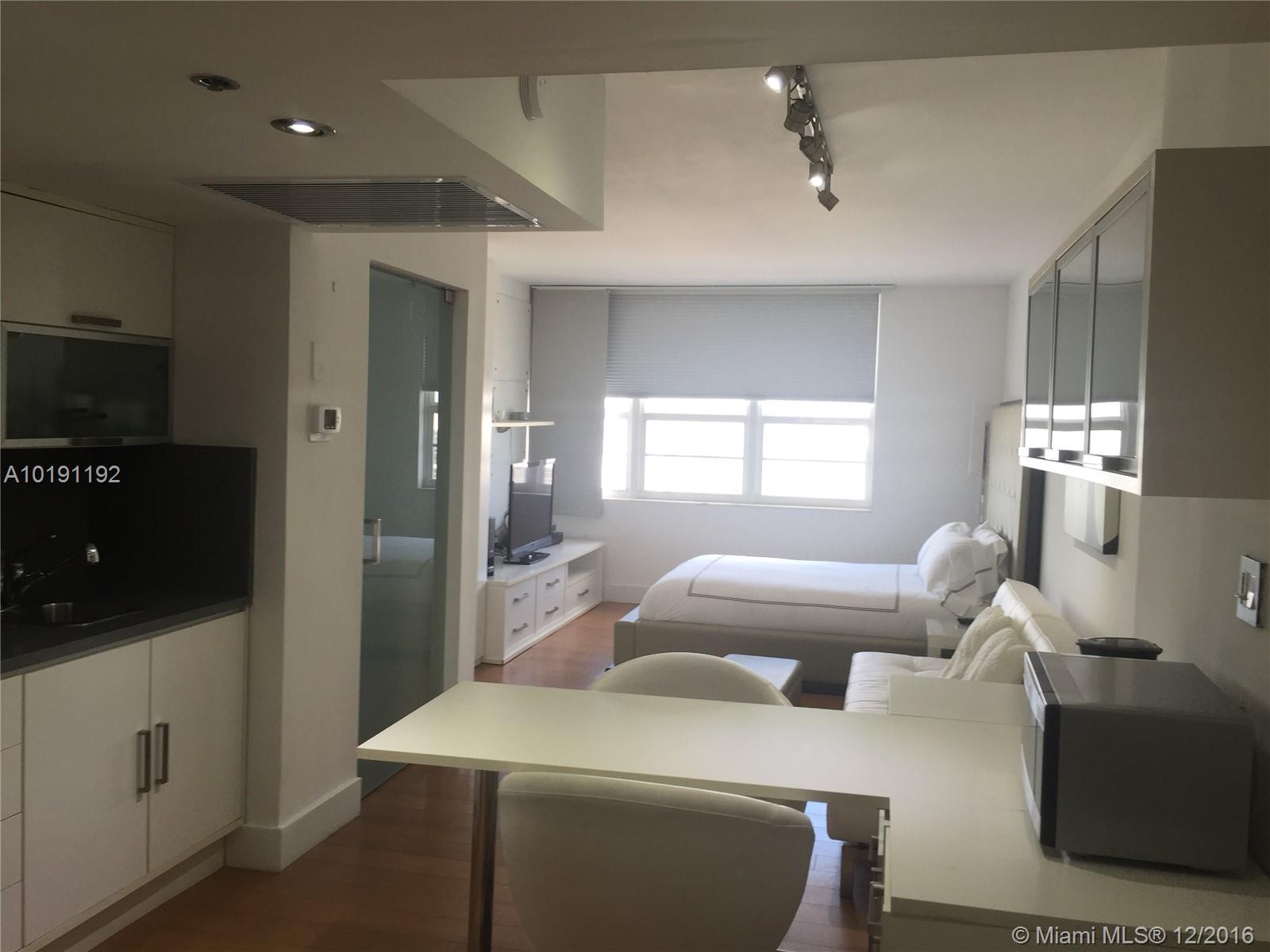 Beautiful new fully-furnished studio in the Heart of South Beach with spectacular views of the beach & ocean! Features a work station that doubles as a breakfast/dining area. Hardwood floors, custom built-ins with plenty of closet & storage space. Located in the Decoplage Condominium, one of the best locations in all of South Beach. The building has direct access to the beach, a pool, parking with resident discounted rates, doorman, laundry & valet. Rent includes basic cable, internet, & electricity.