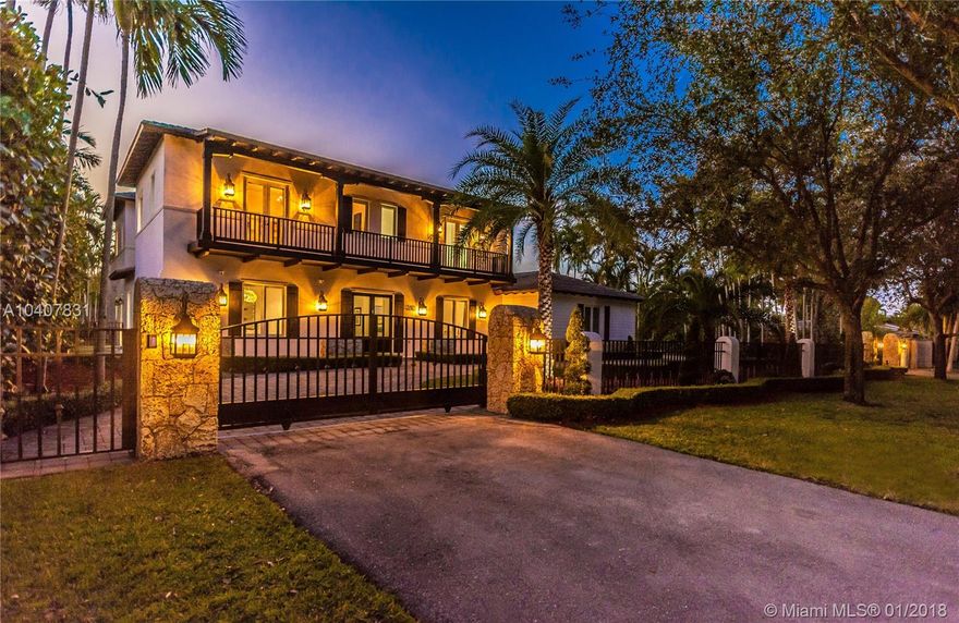 Spacious, gated, contemporary Island–style villa nestled in the heart of Coral Gables, on the Gables Waterway with ocean access. Abundant natural light, expansive verandas and terraces, gorgeous water views from the large entertaining kitchen, which itself boasts a single-slab marble wall. Completely renovated and updated with 6 bedrooms, 7.5 bathrooms (all bathrooms are en suite), 3-car garage, Chicago-brick driveway, impact windows and doors, security cameras and "smart home" features, wine cellar, and lighted tropical landscaping. Formal living and dining areas, plus family room open to the kitchen and facing the pool patio and waterway, all designed for gracious, elegant, yet relaxed tropical living