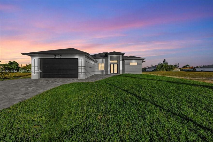 Refined contemporary living in this newly built modern masterpiece, thoughtfully designed with luxury, functionality, and style in mind. Four spacious bedrooms, each featuring its own private en-suite bathroom complete with rain showers and smart toilets, creating a true retreat for family and guests alike. The primary suite is an oasis of elegance, boasting a spa-inspired bath with a sleek freestanding soaking tub, a dramatic pass-through shower outfitted with modern rain showerheads and designer faucets, and separate vanities. Dual walk-in closets with custom built-ins provide exceptional storage and organization. Throughout the home, oversized 48x48 porcelain tile flooring delivers a seamless, sophisticated look. The kitchen is both striking and highly functional, featuring sleek modern cabinetry, quartz countertops, a generous island, and abundant storage. High-end appliances include a sleek cooktop, double ovens, and a smart French-door refrigerator with freezer, making this kitchen perfect for everyday living and entertaining.  A private den offers flexibility as a home office or media room. Step outside to enjoy the outdoor kitchen, ideal for al fresco dining and entertaining year-round. For those seeking the ultimate outdoor experience, the builder offers the option to add a 14’ x 28’ pool with 3 feet of surrounding pavers for an additional $50,000.