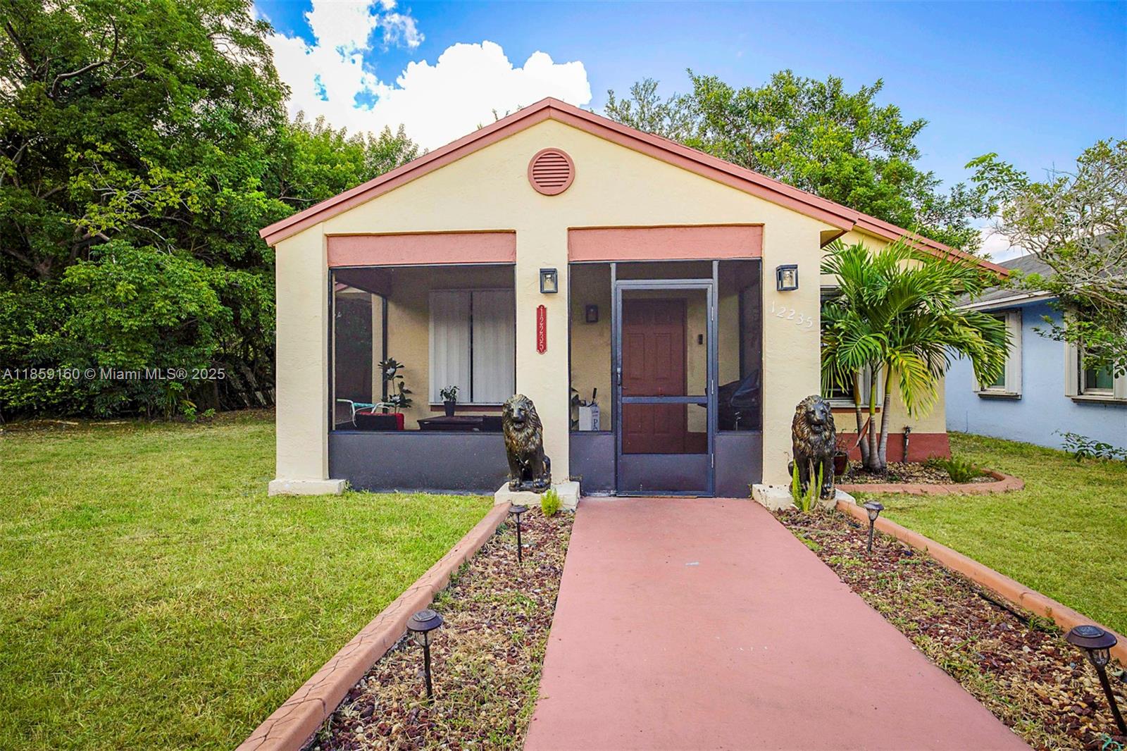 Welcome to this inviting 3 bedroom, 1 bathroom home on a private corner lot with over 1,200 sq. ft. of living space. Entry through your front entryway and you are immediately greeted by the screened enclosure. Enter your front door and opens to a spacious layout featuring a updated kitchen with dining area and a custom entertainment center. Upgrades include newer kitchen appliances, stylish fixtures, 2019 AC and roof, accordion shutters. The large laundry room with full-size washer/dryer adds convenience. Low $70/month also HOA allows pets (up to 25 lbs.) and rentals right away. Conveniently located near Zoo Miami, top-rated schools, shopping centers, dining spots, and major highwaYS. All ages community & much more.