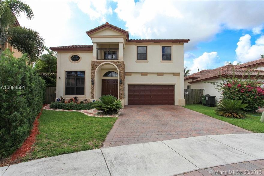 Back on the market!Stunning property with resort-like amenities! Corner lot with spacious interior, open floor plan perfect for entertaining, bonus room upstairs, and beautiful pool and lake area. One bedroom and full bathroom downstairs, top of the line appliances, elegant finishes throughout, dedicated laundry room, two car garage and security system set up. Outdoor area features free flowing pool, stand-alone jacuzzi, three tiki huts and beautiful lake views. Must see home, move-in ready, easy to show.