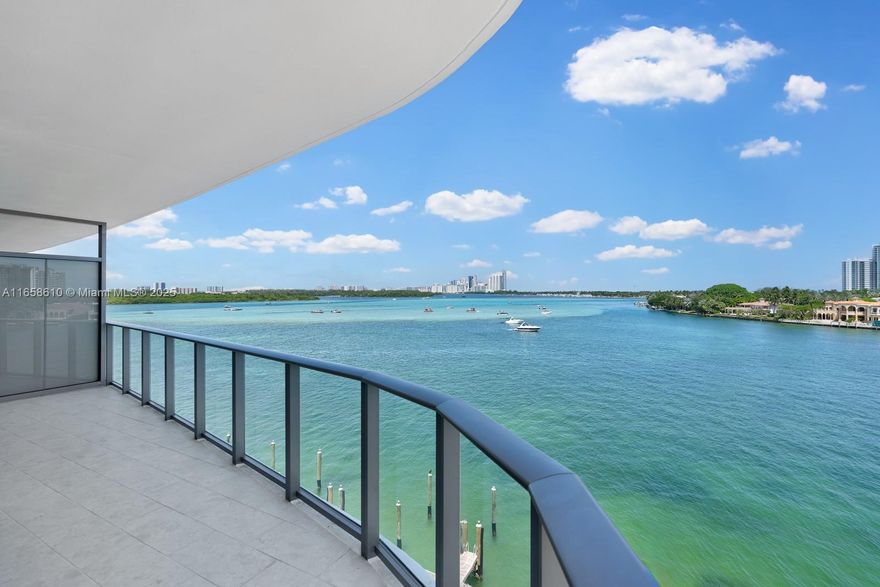 Welcome to this corner unit at Onda, Bay Harbor's most luxurious building designed by Arquitectonica. 3,523 SF under AC and 469 SF of balconies, this 4 bedroom, 5 bathroom plus large den is your perfect home. Your private elevator opens to this beautiful oasis with floor to ceiling windows that drench the entire space with sun. The chef's kitchen by Snaidero is complete with marble countertops and a full range of Miele appliances. The adjacent living room is perfect for entertaining. Building amenities include a rooftop pool, gym, spa, and EV charging stations. 2 assigned parking spaces, a storage unit, and 24-hour valet, this residence is centrally located between Bal Harbour and Miami. Enjoy truly breathtaking views from this masterpiece. 45-foot boat slip available for sale.