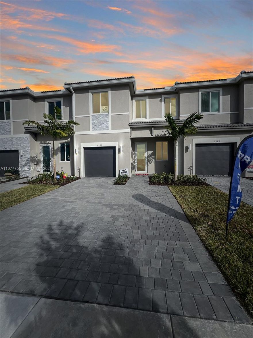 Beautiful and modern townhouse located in Homestead, built in 2024 and offering a spacious and functional layout. This two-story property features 3 bedrooms and 3 bathrooms with an open-concept living and dining area, a modern kitchen with contemporary finishes, and abundant natural light throughout the home. The design provides comfortable living spaces ideal for both homeowners and investors. The property offers generous bedroom sizes, modern bathrooms, and a well-designed floor plan that maximizes functionality and comfort. Located in a growing residential area of Homestead with convenient access to major highways, the Florida Turnpike, shopping centers, restaurants, schools, and everyday conveniences. The neighborhood continues to experience strong residential demand due to its proximity to Miami and the continued expansion of the Homestead area. This property represents an excellent opportunity for buyers seeking a newer construction home with modern features in a rapidly developing area of South Florida.