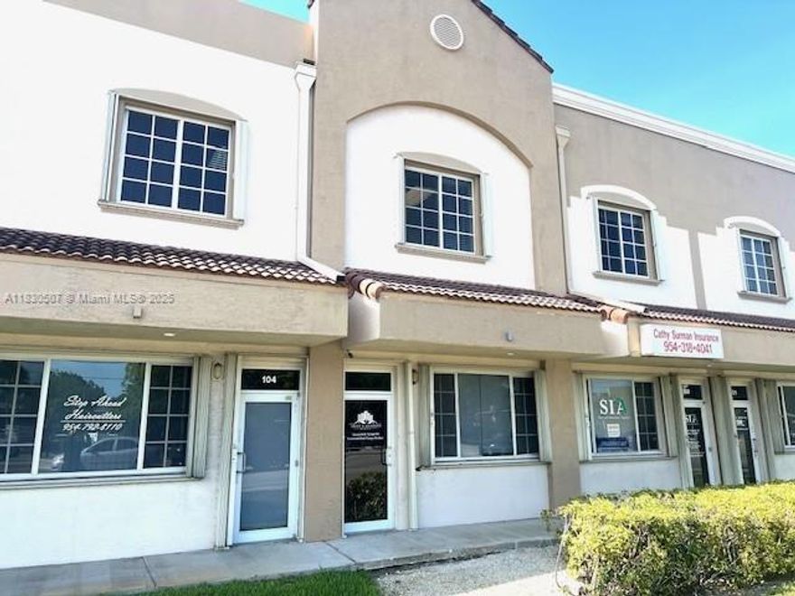 Office Condo. Prime location facing High trafficked Stirling road frontage. Space for signage facing traffic. Ideal for Call Center, Professional service, Attorney, Real Estate Office, Insurance, Architect, Etc. Two covered parking behind the office, and Plenty of guest and handicap off street parking behind the building.  First floor office space. Highly visible commercial location. ADA compliant restroom. New Laminated flooring. "Association fee only $325.00 per month, that include: Water, Garbage, Sewer, Common area."