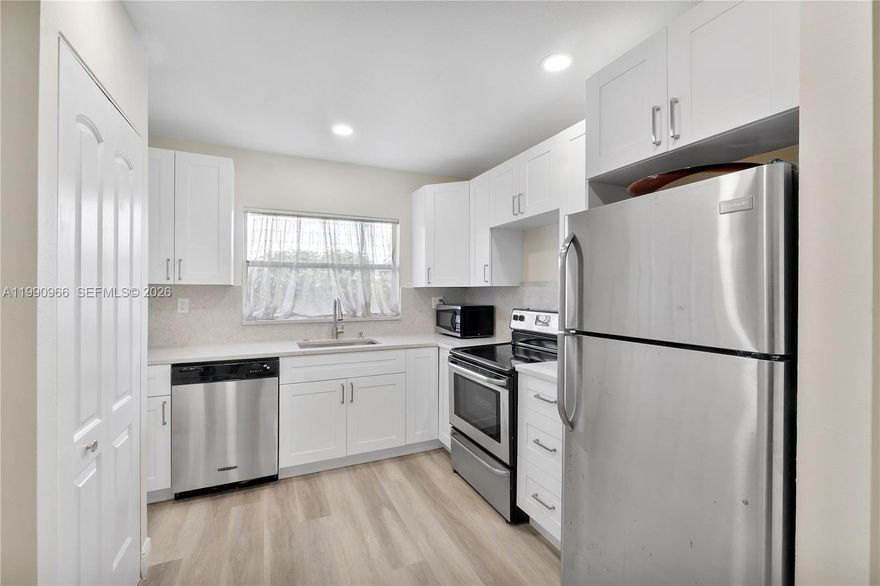 Beautifully renovated 2 bedroom, 2 bathroom condo in the highly desirable 55+ community of Sunrise Lakes, offering breathtaking water, golf course, and pool views from a private balcony. Residents enjoy an exceptional resort-style lifestyle with amenities that include a complimentary 9 hole golf course, heated indoor and outdoor pools with Jacuzzi, fitness center, racquetball, pickleball, tennis courts, billiards, ping pong, shuffleboard, a grand clubhouse with theater and ballroom, social clubs, BBQ areas, and a courtesy shuttle bus.