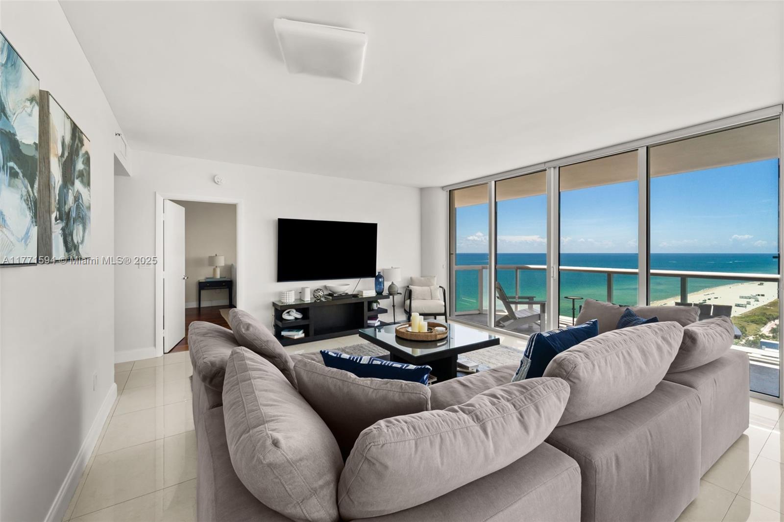 Experience the pinnacle of Miami Beach living at Akoya. This stunning 2-bedroom, 2-bathroom corner unit boasts panoramic views of the ocean, city skyline, and both sunrise and sunset vistas. Positioned on the south side of the building, this modernized residence offers an open-concept layout and a wraparound terrace, perfect for seamless indoor-outdoor living. Located in a full-service, oceanfront building, residents enjoy luxury amenities including a state-of-the-art beachfront gym, a newly redesigned pool deck and exclusive beach club service. With flexible 30-day rentals, up to 12 times per year, this is an exceptional opportunity for investors or owners seeking income potential while away.