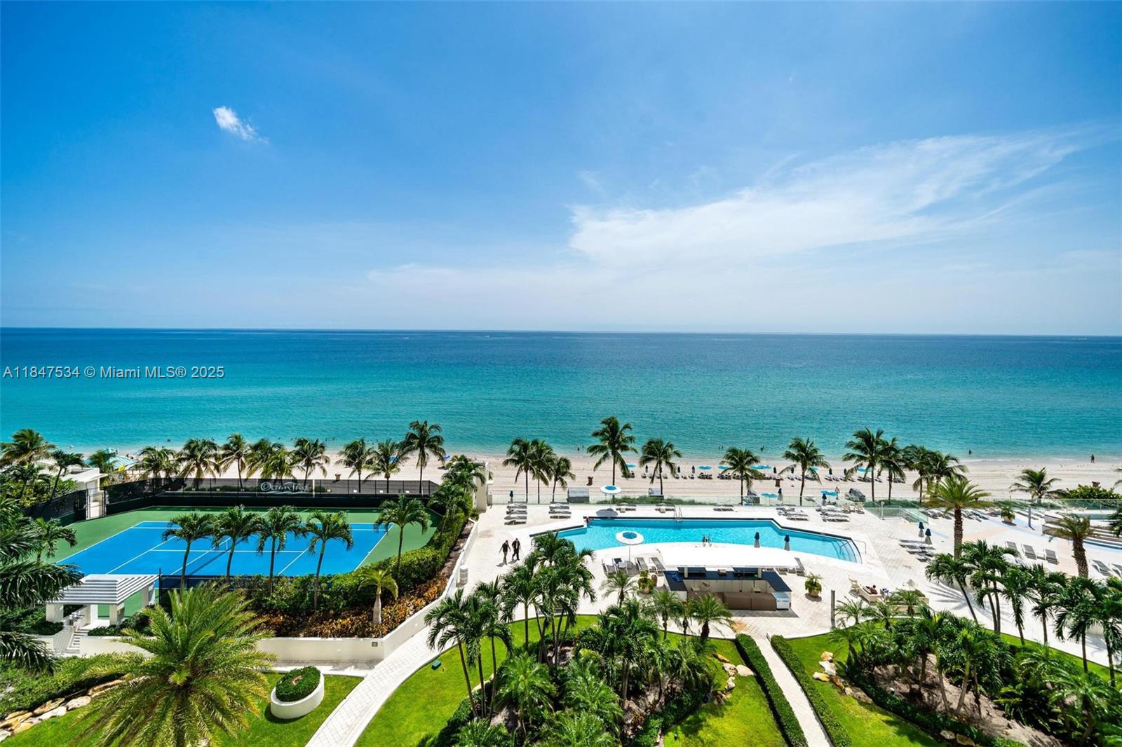 Spectacular ocean views from this stunning residence at Ocean Two Condo. This lower floor gives you the feeling of being right next to the sand hear the waves, and see gorgeous sunrises from this level. Fully furnished 3 bed / 4.5 bath with a spacious master suite facing the ocean. Two private balconies offer sunrise views. All bedrooms feature shades and blackouts. Private elevator opens to a bright, open living area. Five-star amenities include two tennis courts, full beach and pool service, fitness center, restaurant, game room, spa, steam room, and sauna. Recently renovated lobby, common areas, and entire pool deck.