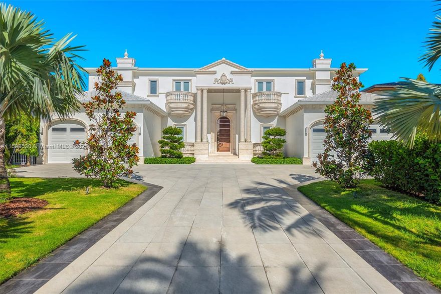 Welcome to a new-age castle in Golden Beach, a newly built custom waterfront masterpiece. This home boasts massive ceilings and a well-thought-out design with handpicked European materials and finishes. Enjoy 100 feet of private water frontage, no fixed bridges, and easy ocean access. This smart home includes an extra generator and is an entertainer's dream with open spaces featuring 13-foot ceilings, a chef's kitchen, home theater, game room, living room fireplace, built-in patio barbecue, and custom saltwater pool with jacuzzi. The primary bedroom offers a balcony, dual walk-in closets and bathrooms, and an office space. Guest bedrooms feature walk-in closets, balconies, and en-suite bathrooms. Fully furnished with Fendi, Bentley, and Visionnaire furniture.