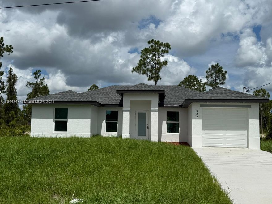 Welcome to your dream home! This stunning new construction single-family home in Lehigh Acres, offers the perfect blend of comfort in one
 floor, style, and convenience. The home features 3 spacious bedrooms, including a master bedroom, 2 bathrooms, One-car garage for added
 convenience and storage. Open floor plan perfect for entertaining and everyday living. Porcelain floors throughout, quartz countertops in
 kitchen. Perfect Location for a relaxed lifestyle with easy access to shopping, dining, and entertainment. Enjoy the warm Florida climate and
 outdoor activities like golfing, fishing, and exploring the nearby natural areas. Don't miss out this opportunity!