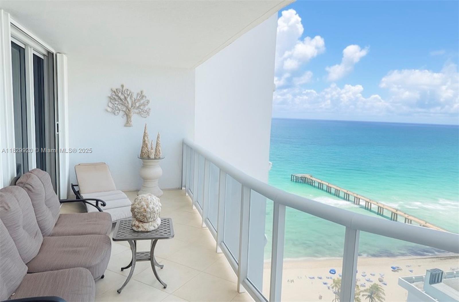 Stunning direct oceanfront 2BD/2BA corner unit on a high floor in Sands Pointe. Fully furnished, spacious layout, floor-to-ceiling windows, 2 balconies with breathtaking views. Wood floors, separate in-unit washer/dryer laundry room, 2 large walk-in closets. Full-service building with pool, gym, tennis, valet & beach service.