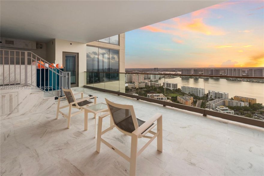 Custom one-of-a-kind 06 unit with its own private swim spa. This masterpiece of opulence is located on the 34th floor of the ultraluxurious & secure Estates at Acqualina in Sunny Isles Beach. Boasting 10' ceilings, 3 generously appointed bedrooms & 4.5 lavishly designed onyx & marble bathrooms, meticulously crafted to cater to those who seek the pinnacle of oceanfront living designed to ensure utmost privacy & comfort. Primary Suite encompasses glorious sunset views, & spa-like bathroom with shower, free standing tub, 2 sinks, Toto toilet, and Italian closets. Beautifully appointed Living/Dining areas with a high-end kitchen and La Cornue stove, all at the highest level of quality, which lead onto the generously scaled swimming pool terrace. The most sought-after building in Sunny Isles!